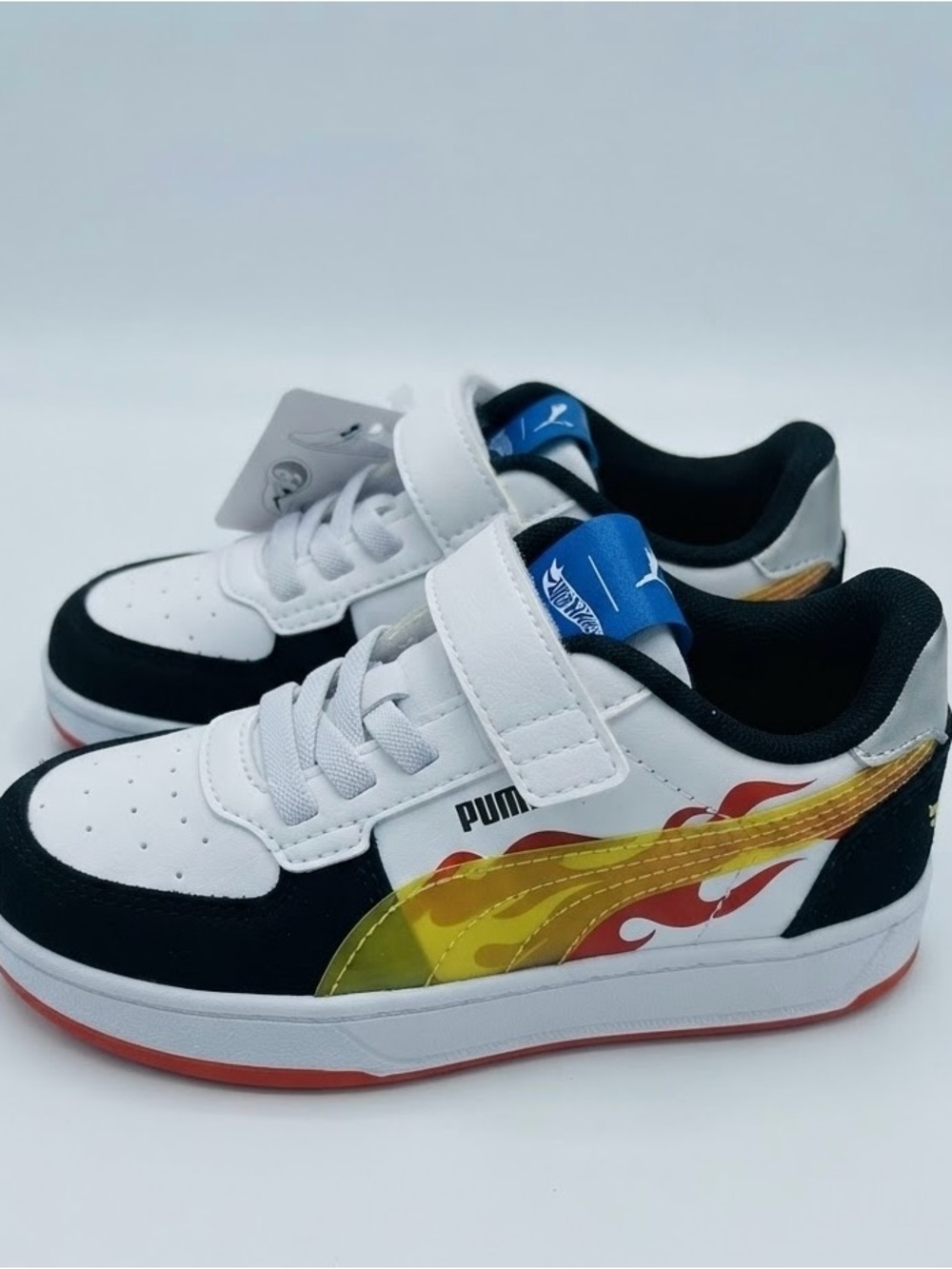 Puma Kids White, Black & Yellow Flame Sneakers